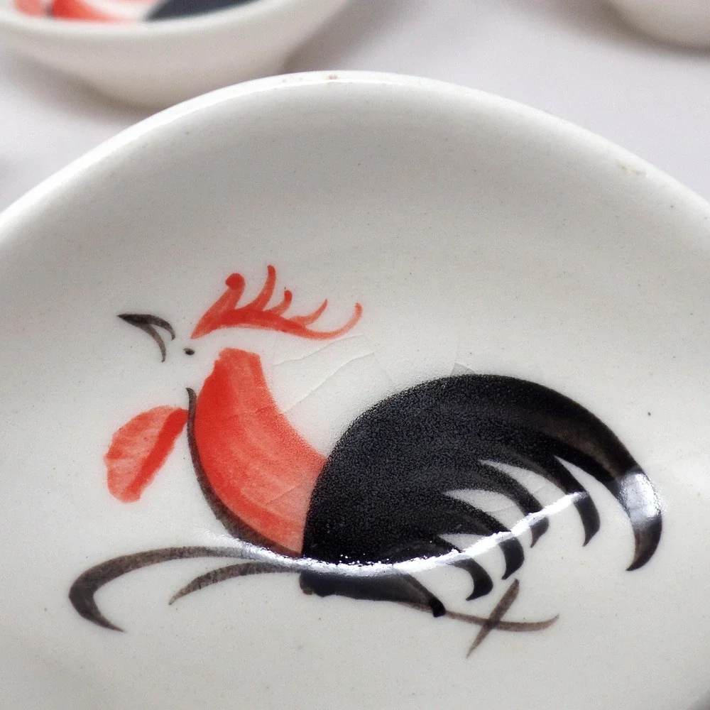 Vintage Hand-painted Ceramic Rooster Condiment Bowls - set of 4